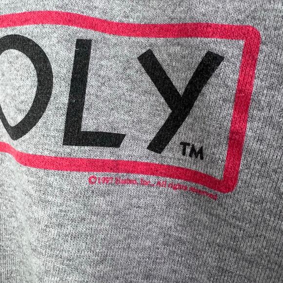 Vtg 1997 MONOPOLY MAN Spellout Sweatshirt Size Large Heather Gray Crew Neck - Picture 4 of 9